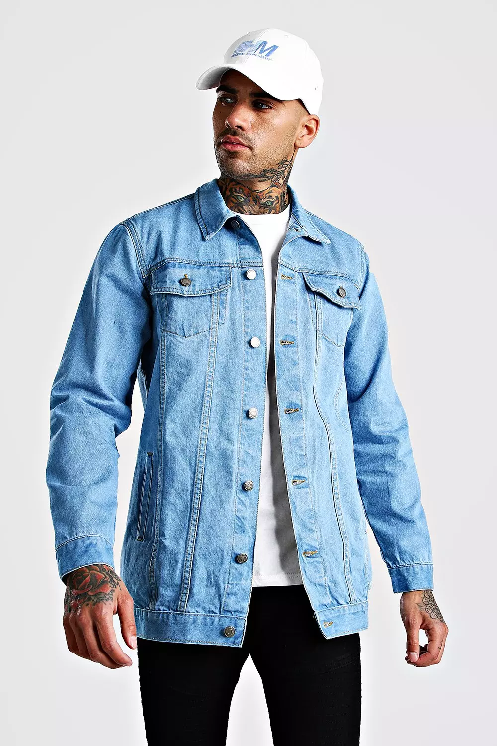 Mens longline best sale denim jacket